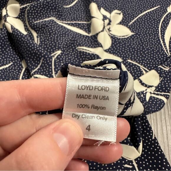 Loyd/Ford Navy Blue & Off White Floral Print Shift Dress Size 4 - Picture 7 of 9